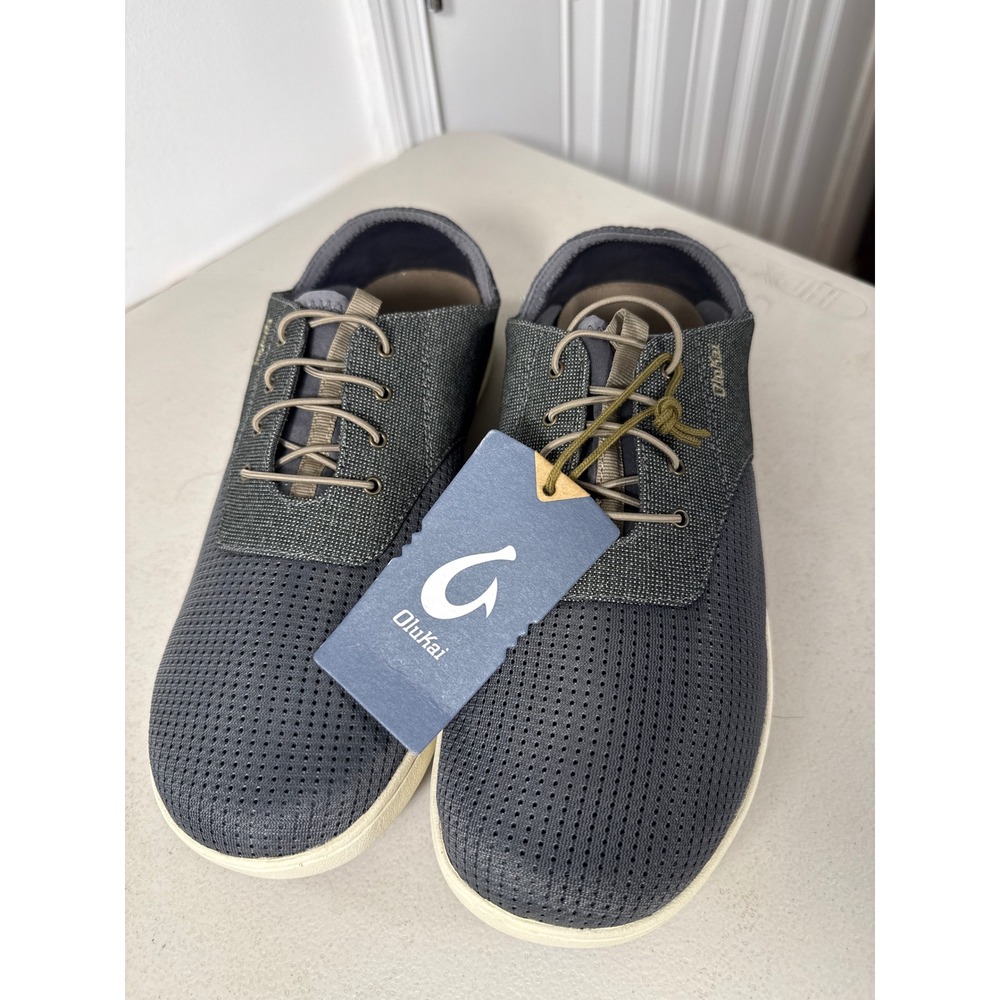 OluKai Nohea Moku Mens Charcoal Grey Mesh Boat Shoes Sneakers 10283-2Q10. 11.5
